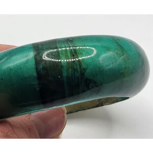 Vintage 70s Chunky Bohemian Green Malachite Style Bangle Bracelet 2.5in dia